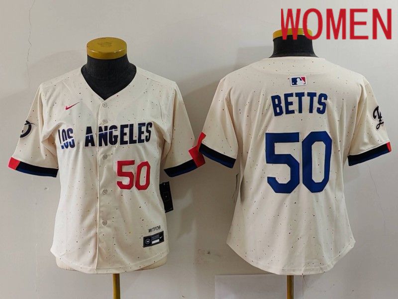 Women Los Angeles Dodgers #50 Betts Cream Fashion Nike Game MLB Jersey style 7033->women mlb jersey->Women Jersey